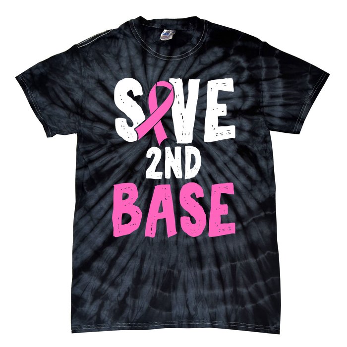 Funny Breast Cancer Awareness Month Save Second 2nd Base Tie-Dye T-Shirt