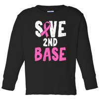 Funny Breast Cancer Awareness Month Save Second 2nd Base Toddler Long Sleeve Shirt