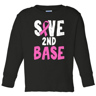 Funny Breast Cancer Awareness Month Save Second 2nd Base Toddler Long Sleeve Shirt