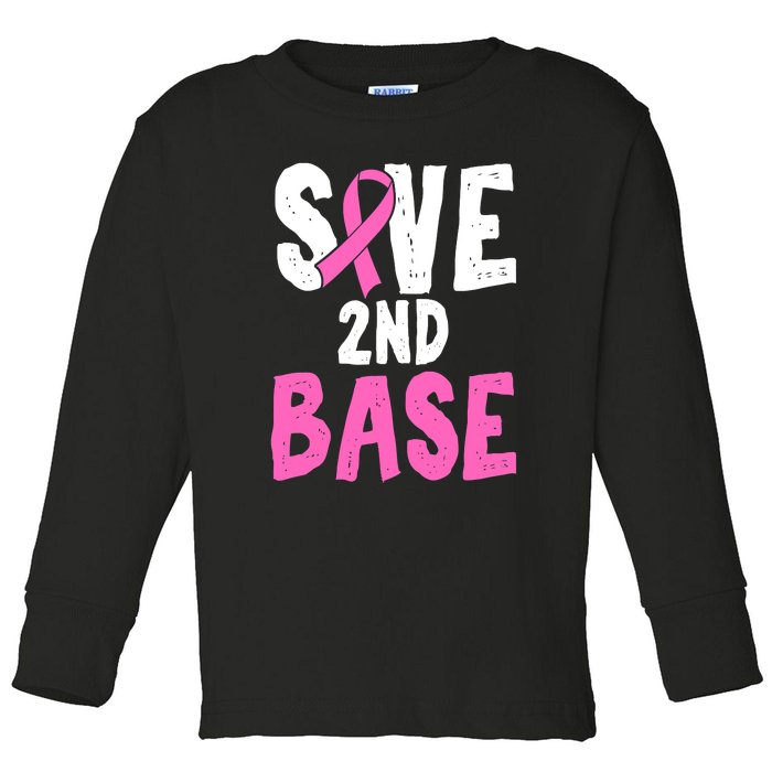 Funny Breast Cancer Awareness Month Save Second 2nd Base Toddler Long Sleeve Shirt