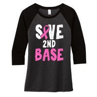 Funny Breast Cancer Awareness Month Save Second 2nd Base Women's Tri-Blend 3/4-Sleeve Raglan Shirt