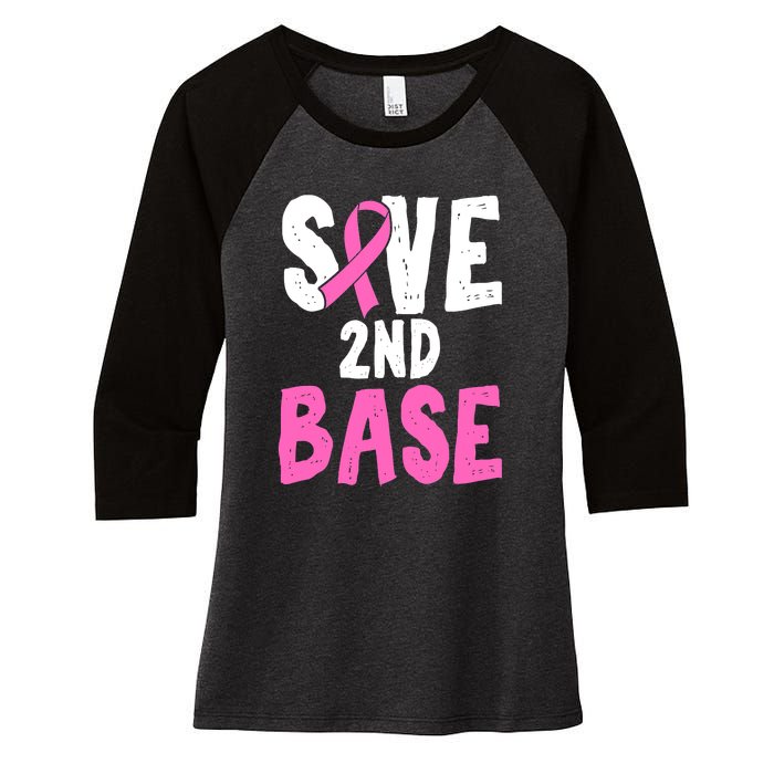 Funny Breast Cancer Awareness Month Save Second 2nd Base Women's Tri-Blend 3/4-Sleeve Raglan Shirt