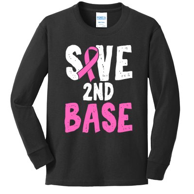 Funny Breast Cancer Awareness Month Save Second 2nd Base Kids Long Sleeve Shirt