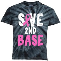 Funny Breast Cancer Awareness Month Save Second 2nd Base Kids Tie-Dye T-Shirt