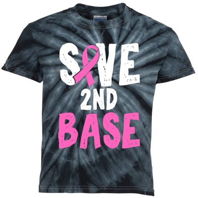 Funny Breast Cancer Awareness Month Save Second 2nd Base Kids Tie-Dye T-Shirt