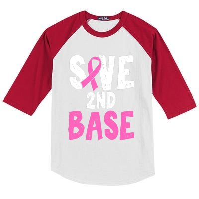 Funny Breast Cancer Awareness Month Save Second 2nd Base Kids Colorblock Raglan Jersey