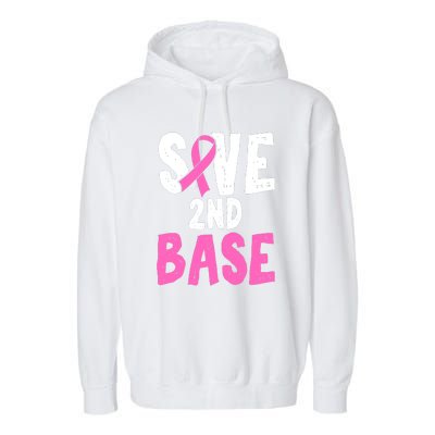 Funny Breast Cancer Awareness Month Save Second 2nd Base Garment-Dyed Fleece Hoodie