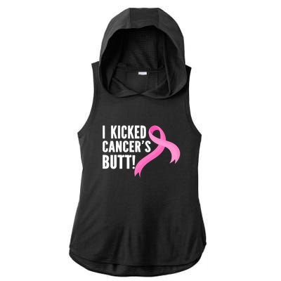 Funny Breast Cancer I Kicked Cancers Butt Design Ladies PosiCharge Tri-Blend Wicking Draft Hoodie Tank