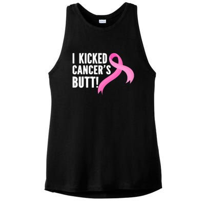 Funny Breast Cancer I Kicked Cancers Butt Design Ladies PosiCharge Tri-Blend Wicking Tank