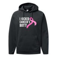 Funny Breast Cancer I Kicked Cancers Butt Design Performance Fleece Hoodie