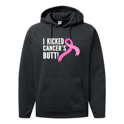 Funny Breast Cancer I Kicked Cancers Butt Design Performance Fleece Hoodie