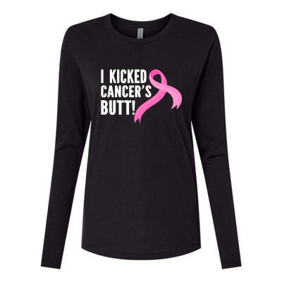 Funny Breast Cancer I Kicked Cancers Butt Design Womens Cotton Relaxed Long Sleeve T-Shirt