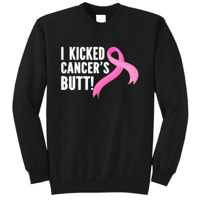 Funny Breast Cancer I Kicked Cancers Butt Design Sweatshirt