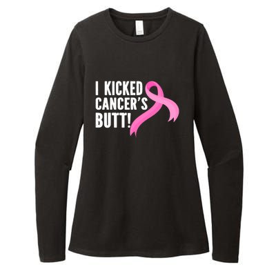 Funny Breast Cancer I Kicked Cancers Butt Design Womens CVC Long Sleeve Shirt