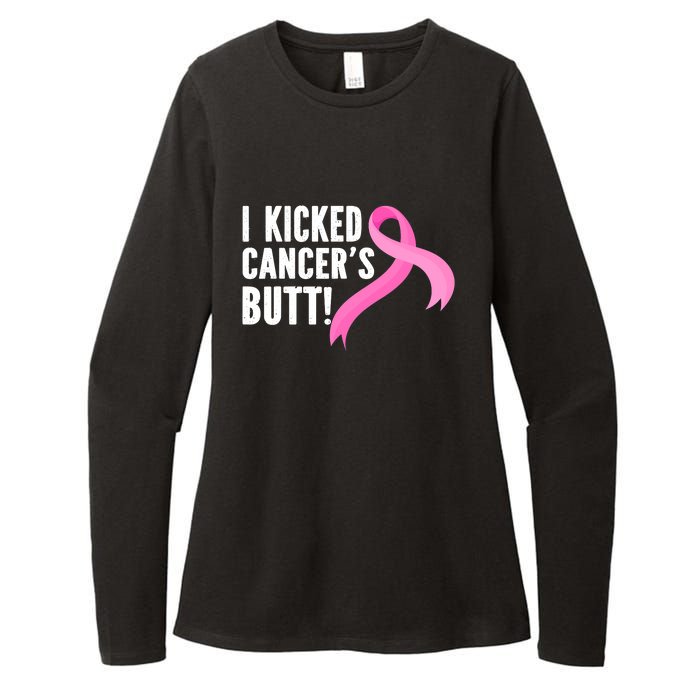 Funny Breast Cancer I Kicked Cancers Butt Design Womens CVC Long Sleeve Shirt