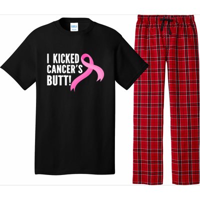 Funny Breast Cancer I Kicked Cancers Butt Design Pajama Set