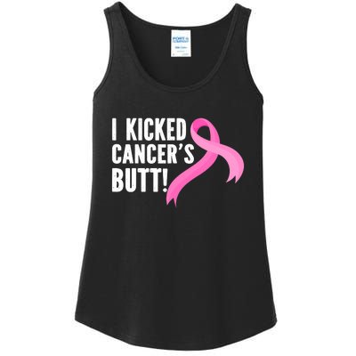 Funny Breast Cancer I Kicked Cancers Butt Design Ladies Essential Tank