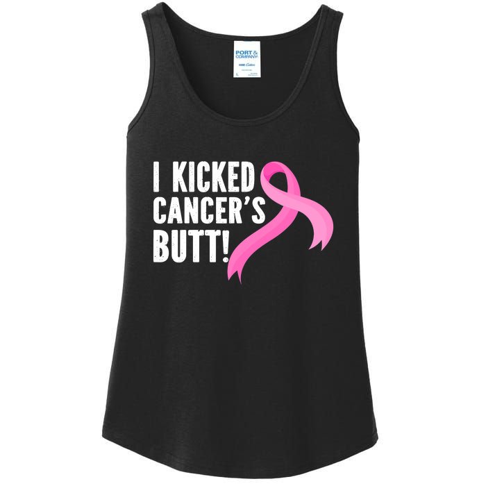 Funny Breast Cancer I Kicked Cancers Butt Design Ladies Essential Tank