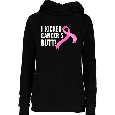 Funny Breast Cancer I Kicked Cancers Butt Design Womens Funnel Neck Pullover Hood