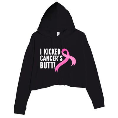 Funny Breast Cancer I Kicked Cancers Butt Design Crop Fleece Hoodie