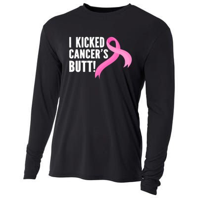 Funny Breast Cancer I Kicked Cancers Butt Design Cooling Performance Long Sleeve Crew