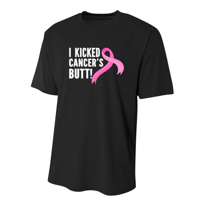 Funny Breast Cancer I Kicked Cancers Butt Design Youth Performance Sprint T-Shirt