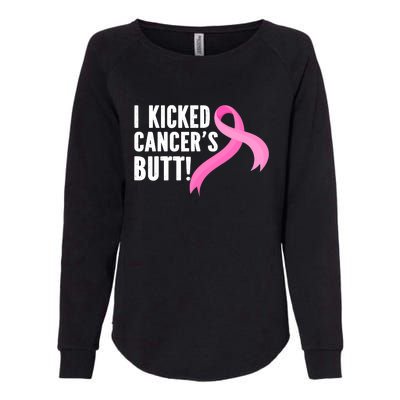 Funny Breast Cancer I Kicked Cancers Butt Design Womens California Wash Sweatshirt