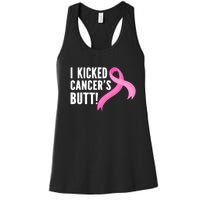 Funny Breast Cancer I Kicked Cancers Butt Design Women's Racerback Tank