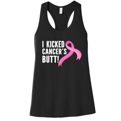 Funny Breast Cancer I Kicked Cancers Butt Design Women's Racerback Tank