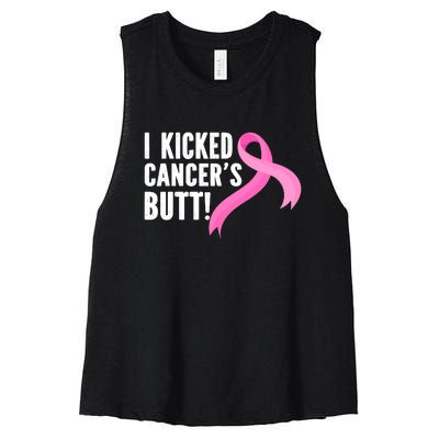 Funny Breast Cancer I Kicked Cancers Butt Design Women's Racerback Cropped Tank