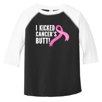 Funny Breast Cancer I Kicked Cancers Butt Design Toddler Fine Jersey T-Shirt