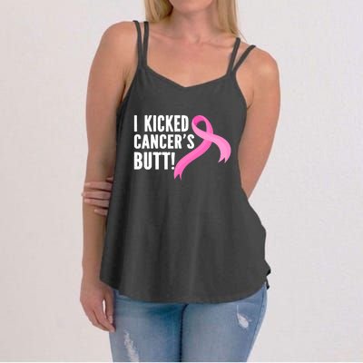 Funny Breast Cancer I Kicked Cancers Butt Design Women's Strappy Tank