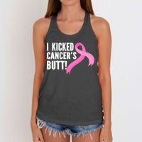 Funny Breast Cancer I Kicked Cancers Butt Design Women's Knotted Racerback Tank