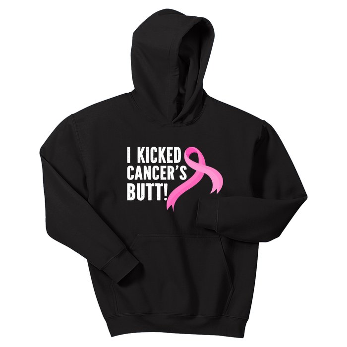 Funny Breast Cancer I Kicked Cancers Butt Design Kids Hoodie