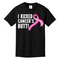 Funny Breast Cancer I Kicked Cancers Butt Design Kids T-Shirt