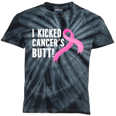 Funny Breast Cancer I Kicked Cancers Butt Design Kids Tie-Dye T-Shirt