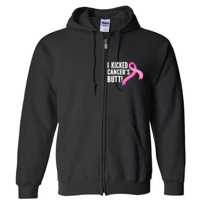 Funny Breast Cancer I Kicked Cancers Butt Design Full Zip Hoodie