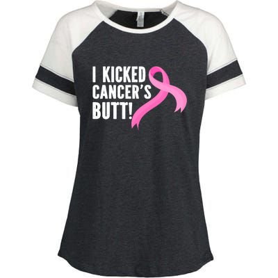 Funny Breast Cancer I Kicked Cancers Butt Design Enza Ladies Jersey Colorblock Tee