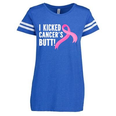 Funny Breast Cancer I Kicked Cancers Butt Design Enza Ladies Jersey Football T-Shirt