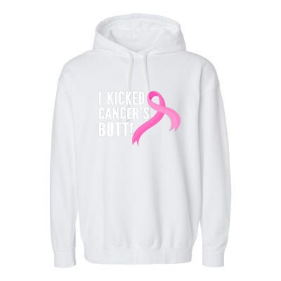 Funny Breast Cancer I Kicked Cancers Butt Design Garment-Dyed Fleece Hoodie