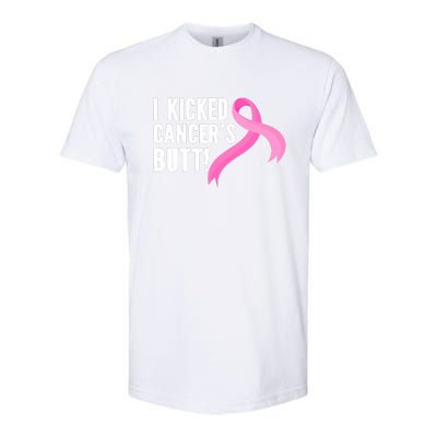 Funny Breast Cancer I Kicked Cancers Butt Design Softstyle CVC T-Shirt