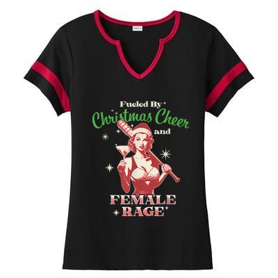 Fueled By Christmas Cheer And Female Rage Funny Liberal Ladies Halftime Notch Neck Tee