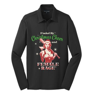 Fueled By Christmas Cheer And Female Rage Funny Liberal Silk Touch Performance Long Sleeve Polo