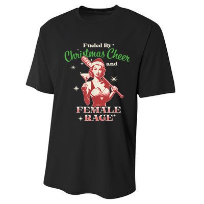 Fueled By Christmas Cheer And Female Rage Funny Liberal Performance Sprint T-Shirt