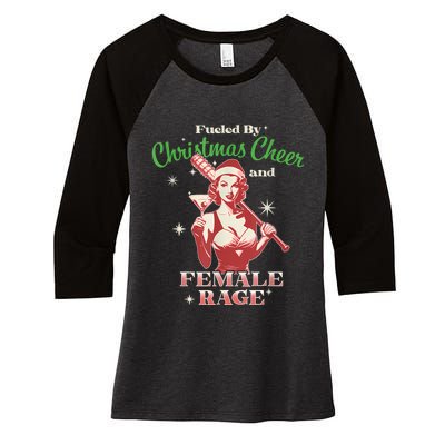 Fueled By Christmas Cheer And Female Rage Funny Liberal Women's Tri-Blend 3/4-Sleeve Raglan Shirt