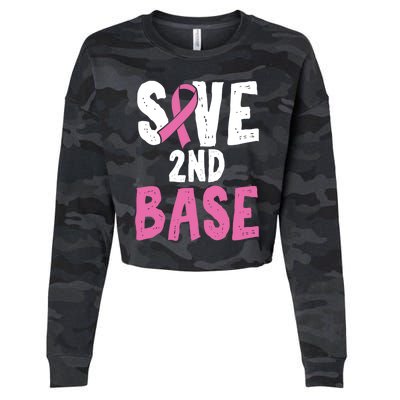 Funny Breast Cancer Awareness Month Save Second 2nd Base Gift Cropped Pullover Crew