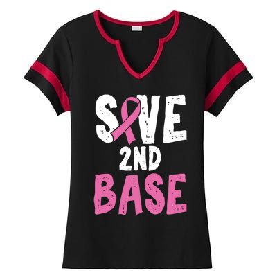 Funny Breast Cancer Awareness Month Save Second 2nd Base Gift Ladies Halftime Notch Neck Tee