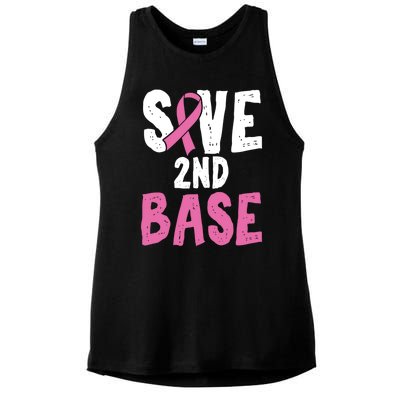 Funny Breast Cancer Awareness Month Save Second 2nd Base Gift Ladies PosiCharge Tri-Blend Wicking Tank