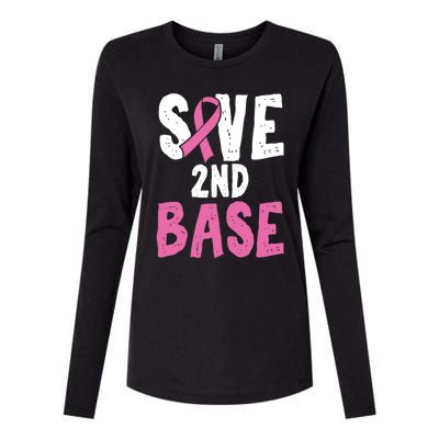 Funny Breast Cancer Awareness Month Save Second 2nd Base Gift Womens Cotton Relaxed Long Sleeve T-Shirt