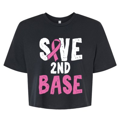 Funny Breast Cancer Awareness Month Save Second 2nd Base Gift Bella+Canvas Jersey Crop Tee